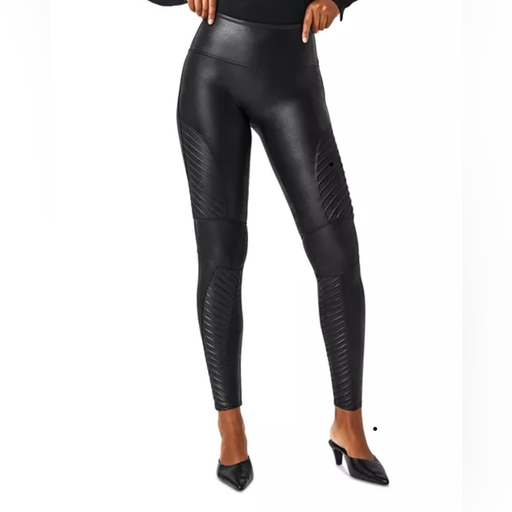 SPANX Black Faux Leather Moto leggings size XL